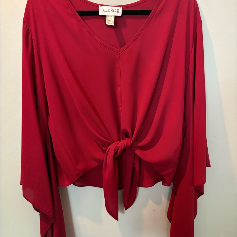 Joseph Ribkoff Dark Red Asymmetrical Tie Front Blouse